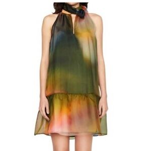 Marie Oliver Nikki Tie Neck Drop Waist Dress Size M Multicolor